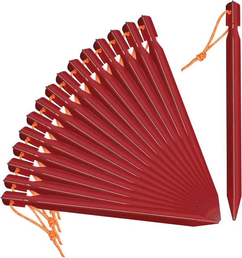 Grassman 16 Pack Tent Stakes, 7075 Aluminium Tent pegs, Heavy Duty Lightweight Ground Pegs, Durable and Safe Metal Camping Spikes, Red - Image 1
